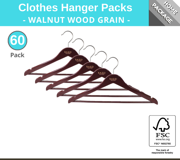 60 Pack Walnut Clothes Hangers | Kazzi Kovers