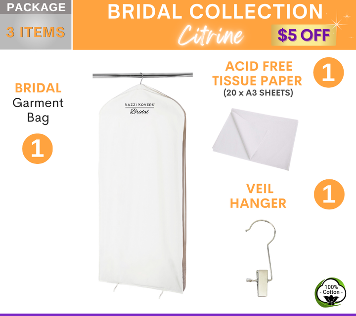 Bridal Package Sapphire | 1 x Bridal Garment Bag, 1 x Veil Hanger and 20 sheets of Acid Free Tissue Paper