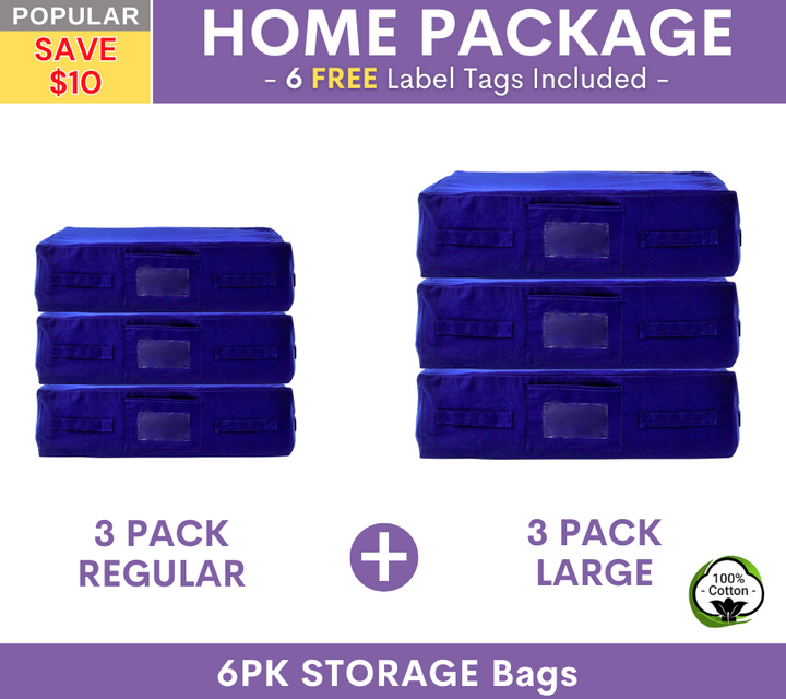 NAVY Storage Bags Home Package | 3PK REGULAR + 3PK LARGE