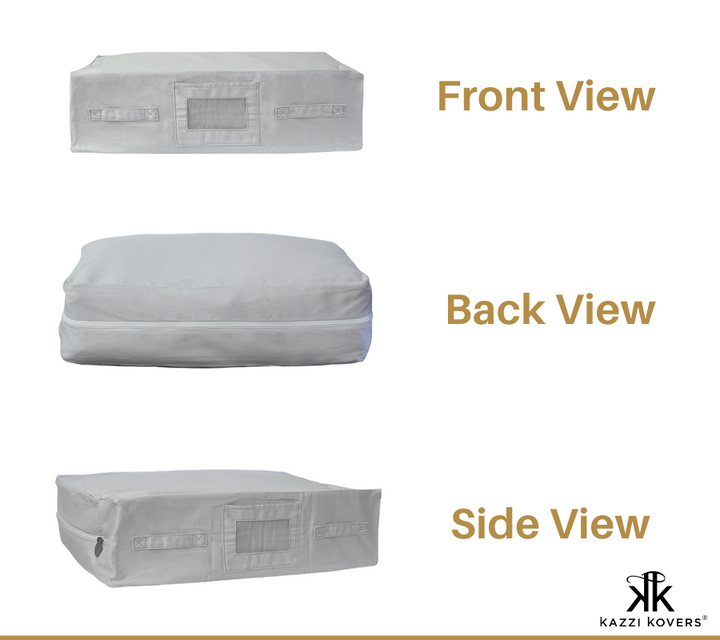 Different angle views of the light grey storage bag | Kazzi Kovers