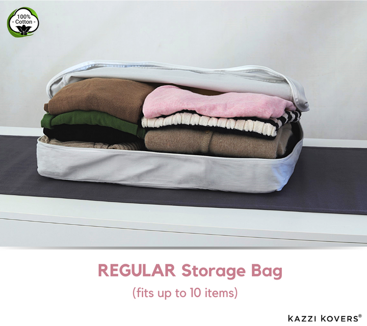 Store out of season clothing, jumpers, sweaters, cardigans in a regular size storage bag | Kazzi Kovers in