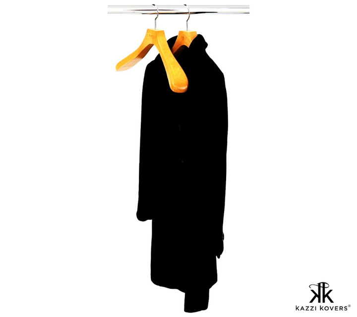 Kazzi Kovers solid wood hanger with black coat