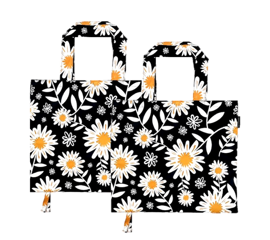 Foldable Reusable Shopping Bags | 2pk Daisy Print