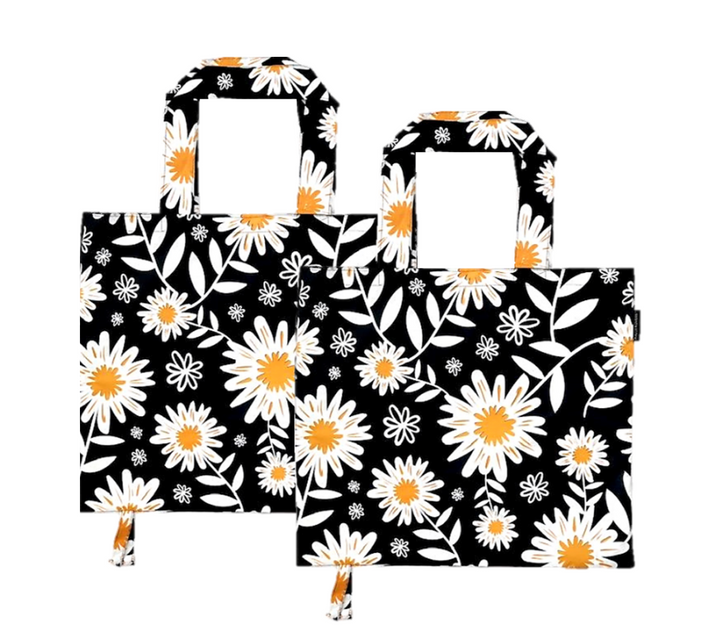 Foldable Reusable Shopping Bags | 2pk Daisy Print