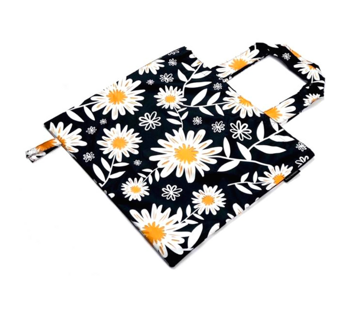 Daisy print foldable bag with secure stud closure