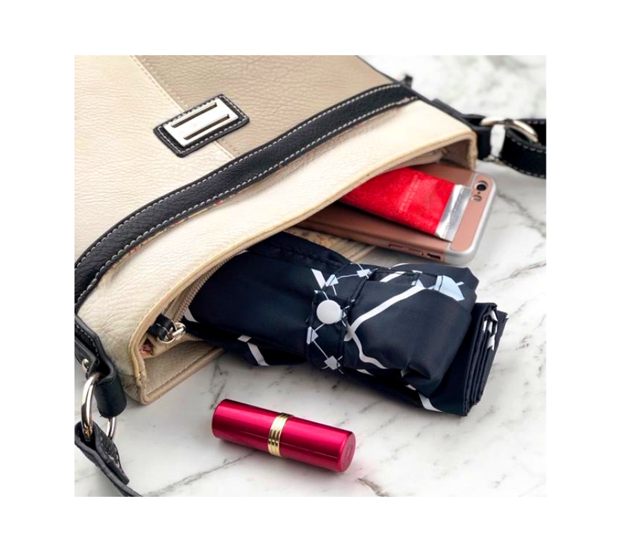 Foldable shopping bag inside handbag