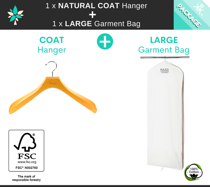 LARGE Garment Bag + Natural COAT Hanger Package