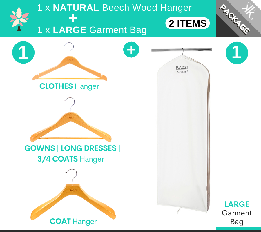 LARGE Garment Bag + NATURAL Beech Wood Hanger – Kazzi Kovers