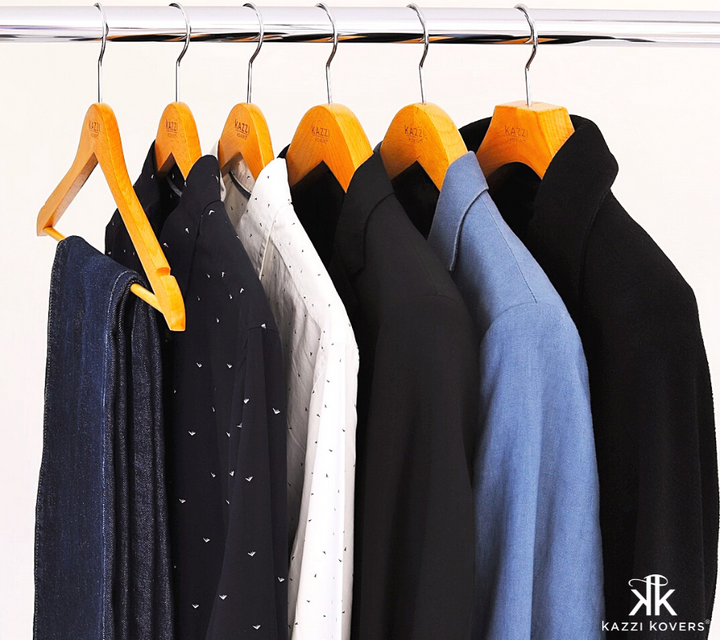 Different types of mens hangers for shirts, jackets, blazers, coats, and pants