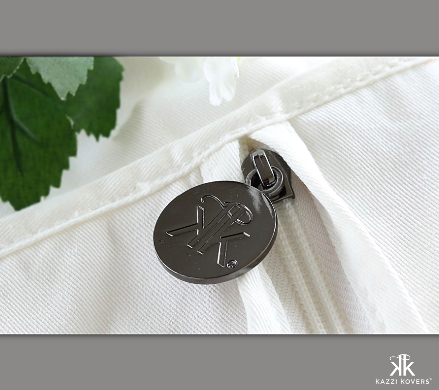 Kazzi Kovers circular metal zip for easy open and close access to your garment or gown