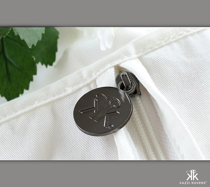 Kazzi Kovers circular metal zip for easy open and close access to your garment or gown