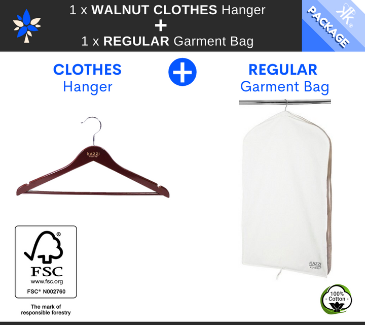 REGULAR Garment Bag +  Walnut CLOTHES Hanger