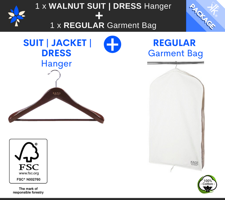 REGULAR Garment Bag + Walnut SUIT DRESS JACKET Hanger