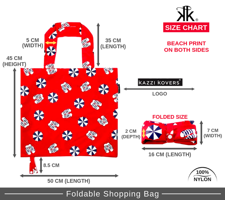 Size Chart | Beach Print Foldable Reusable Shopping Bags