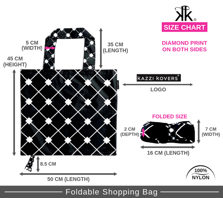 Diamond Print | Foldable Shopping Bag Size Chart