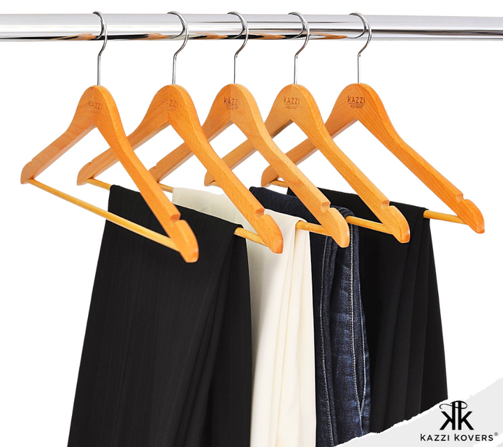 Trouser hangers with strong wooden pant bar
