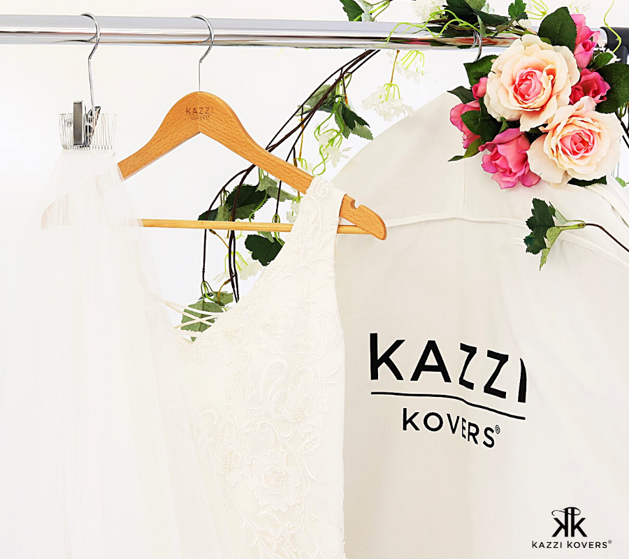 Veil hanger with bridal garment bag and wooden hanger | Kazzi Kovers