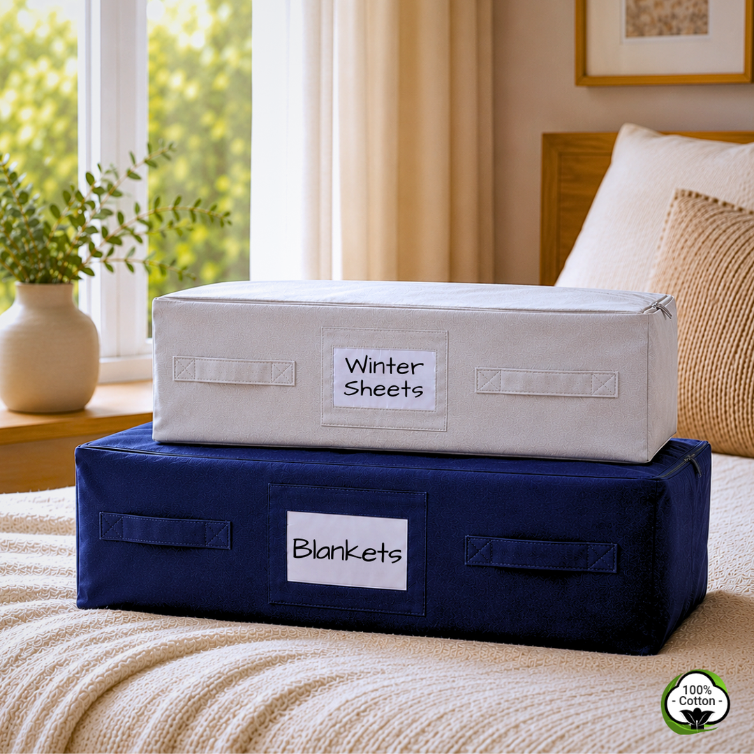 100% Cotton Storage Bags for blankets, sheets, linens, cashmere, quilts, and seasonal items.