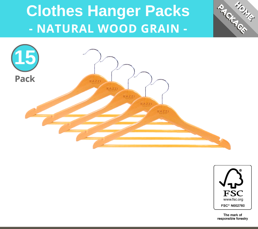 15 Pack Natural Clothes Hangers | Kazzi Kovers