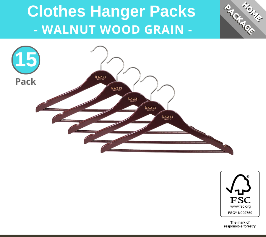 15 Pack Walnut Clothes Hangers | Kazzi Kovers