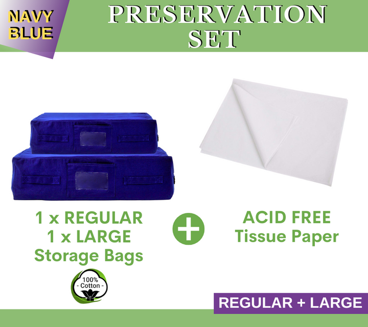 1 REGULAR + 1 LARGE Storage Bags + Acid Free Tissue Paper Preservation Set | Kazzi Kovers