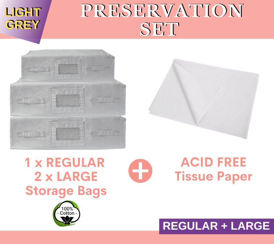 1 REGULAR + 2 LARGE Storage Bags + Acid Free Tissue Paper Preservation Set | Kazzi Kovers