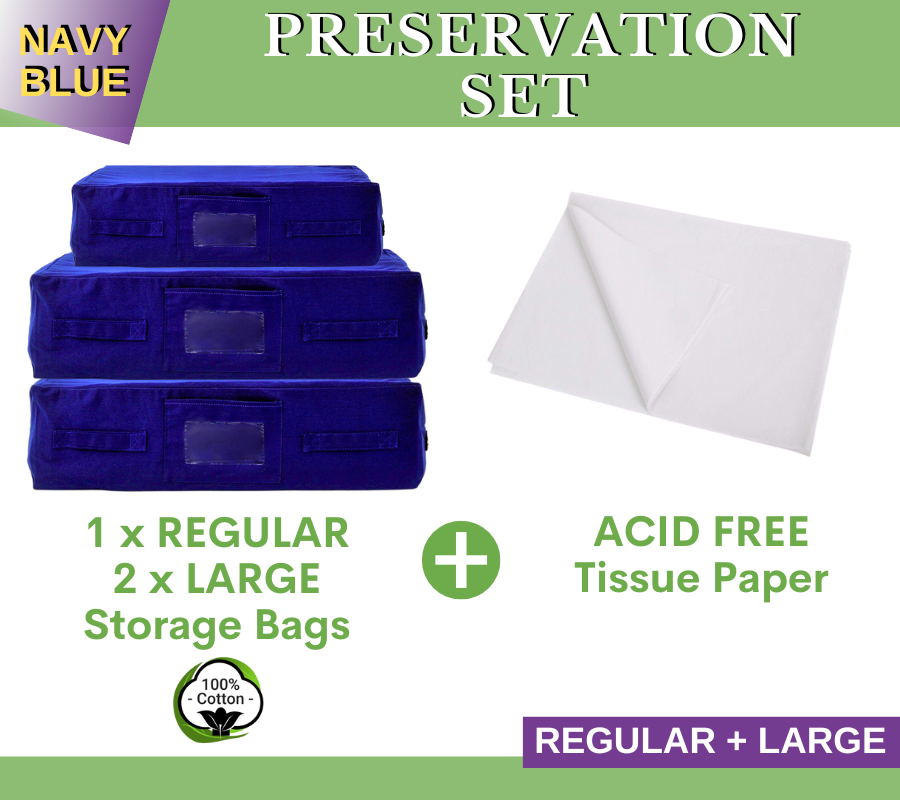 1 REGULAR + 2 LARGE Storage Bags + Acid Free Tissue Paper Preservation Set | Kazzi Kovers