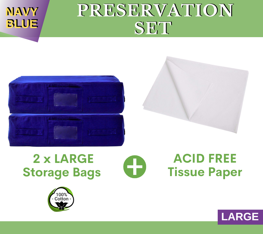 2PK Navy Blue Large Storage Bags + Acid Free Tissue Paper Preservation Set | Kazzi Kovers