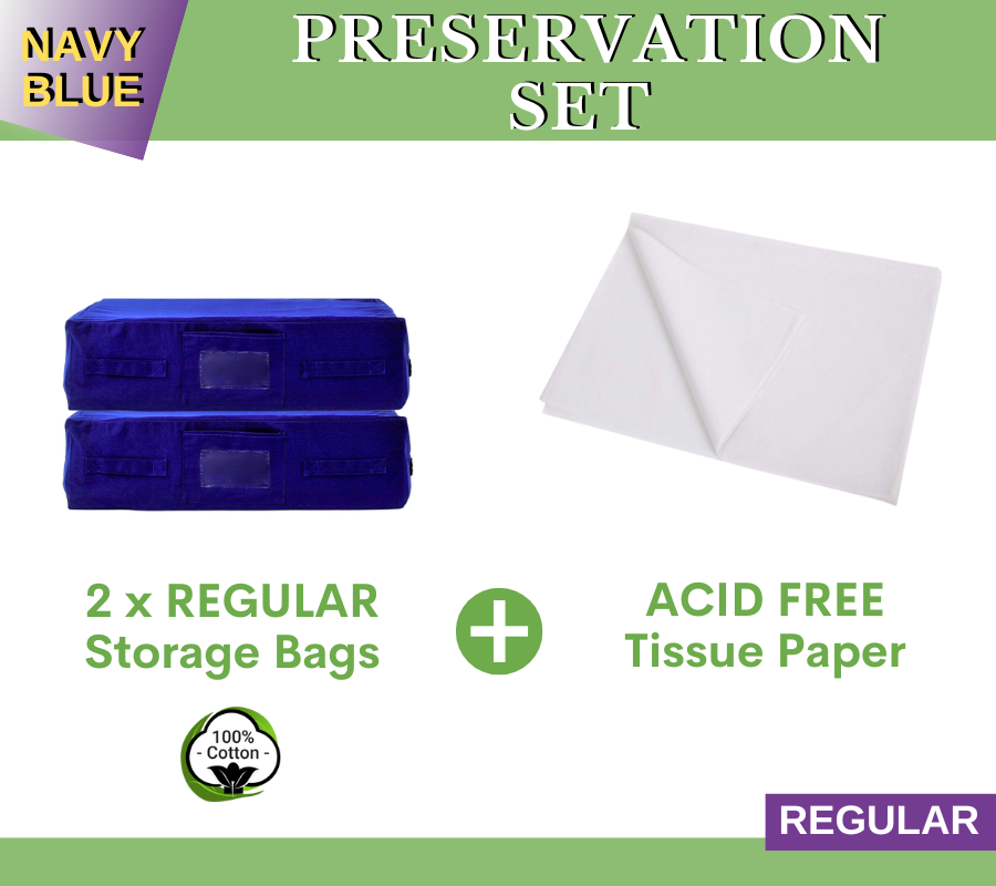 2PK Navy Blue Regular Storage Bags + Acid Free Tissue Paper Preservation Set | Kazzi Kovers