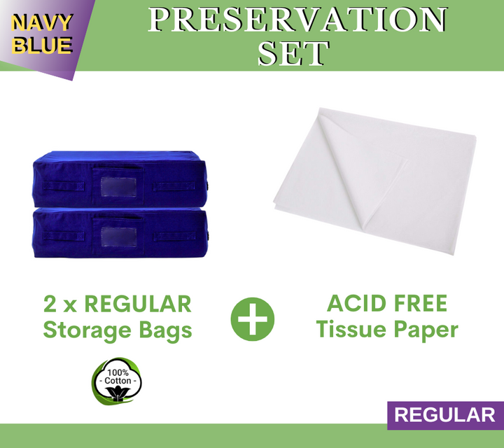 2PK Navy Blue Regular Storage Bags + Acid Free Tissue Paper Preservation Set | Kazzi Kovers