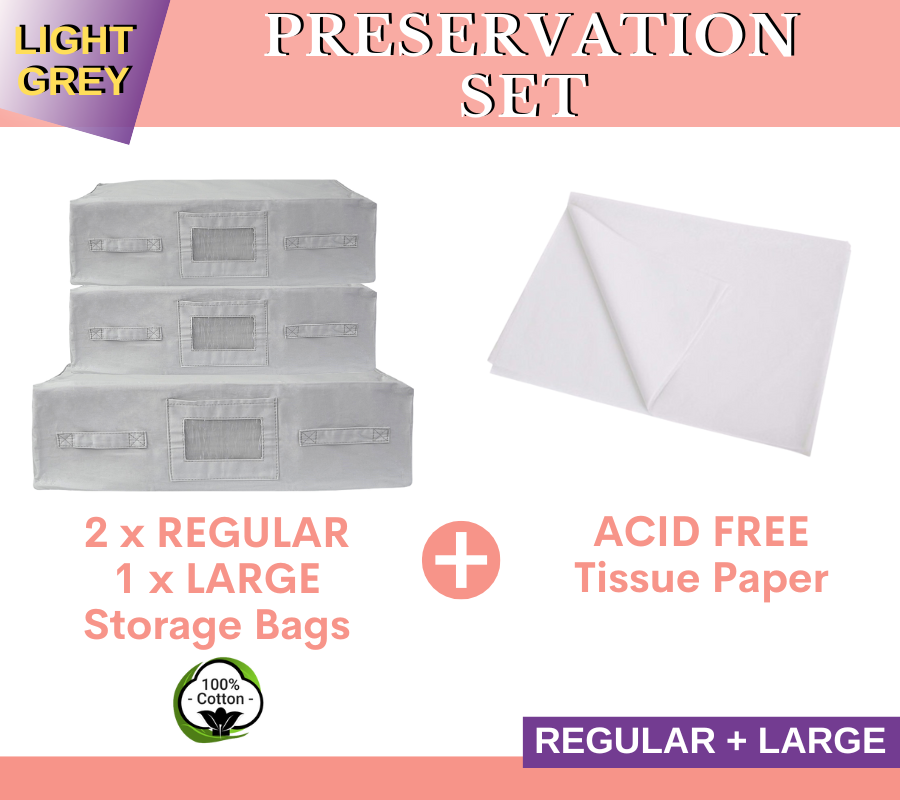 2 REGULAR + 1 LARGE Storage Bags + Acid Free Tissue Paper Preservation Set | Kazzi Kovers