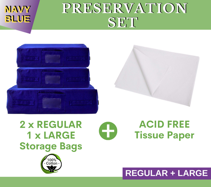 2 REGULAR + 1 LARGE Storage Bags + Acid Free Tissue Paper Preservation Set | Kazzi Kovers