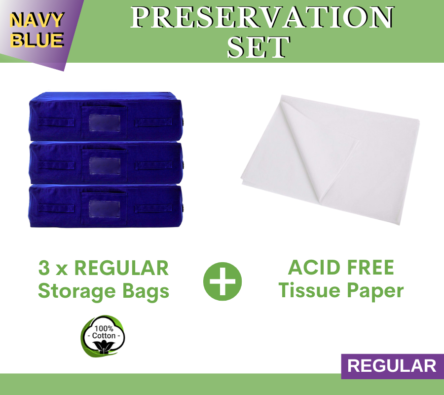 3PK Navy Blue Regular Storage Bags + Acid Free Tissue Paper Preservation Set | Kazzi Kovers