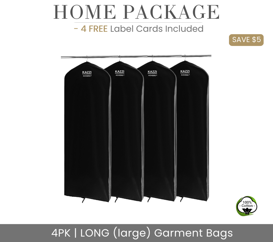 HOME PACKAGE | 4PK Long (large) Black Garment Bags | Kazzi Kovers