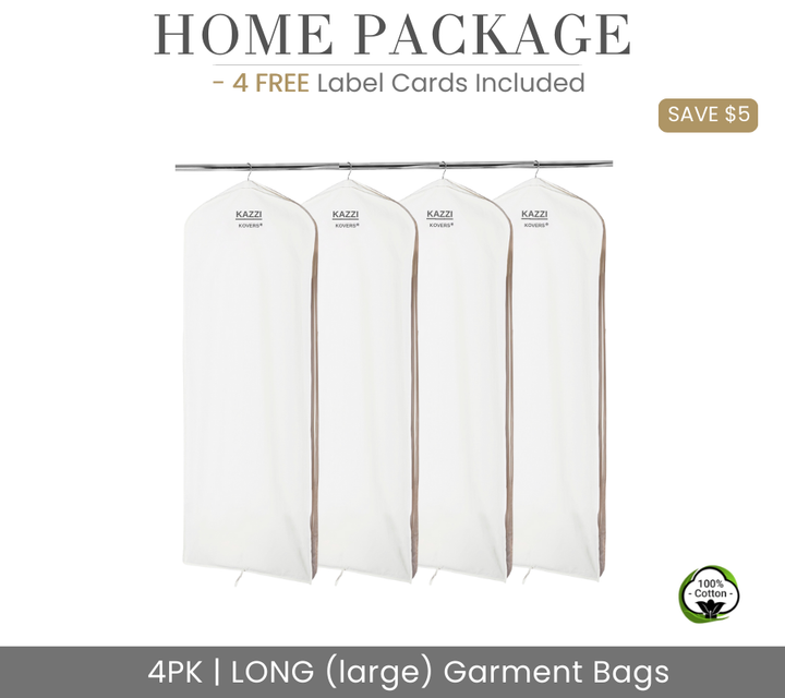 HOME PACKAGE | 4PK Long (large) Cream Garment Bags | Kazzi Kovers
