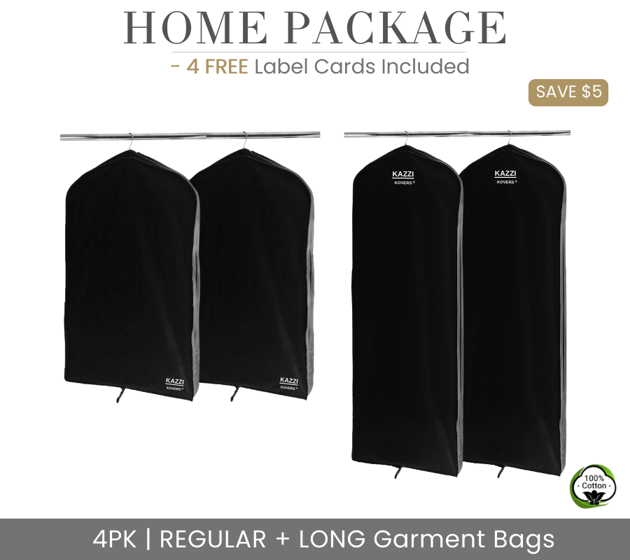 HOME PACKAGE | 4PK Mixed Regular and Long (large) Black Garment Bags | Kazzi Kovers