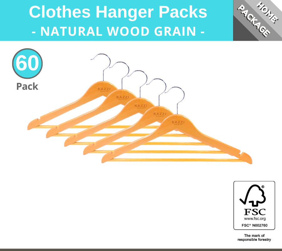 60PK Natural Clothes Hangers | Kazzi Kovers