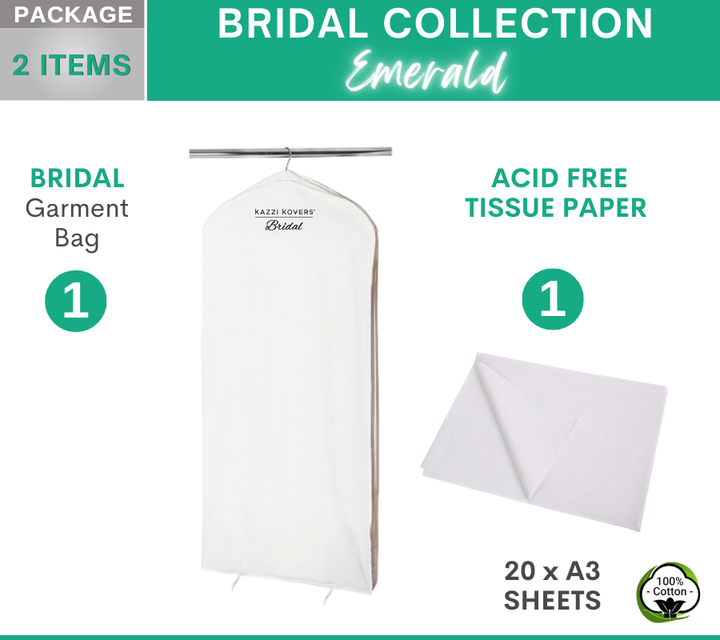 Bridal Package Emerald | 1 x Bridal Garment Bag and 10 x A3 sheets of acid free tissue paper