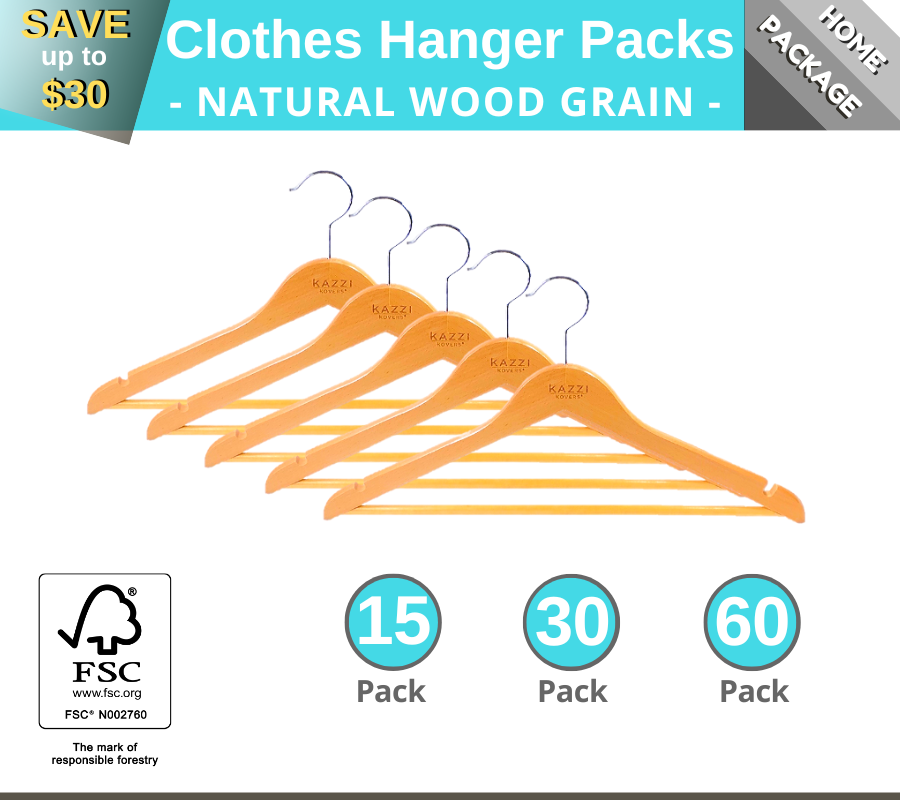 Clothes Hangers Bulk Packs | Natural Wood Grain