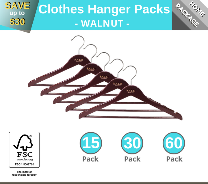 Bulk Clothes Hanger Packs | Walnut Colour