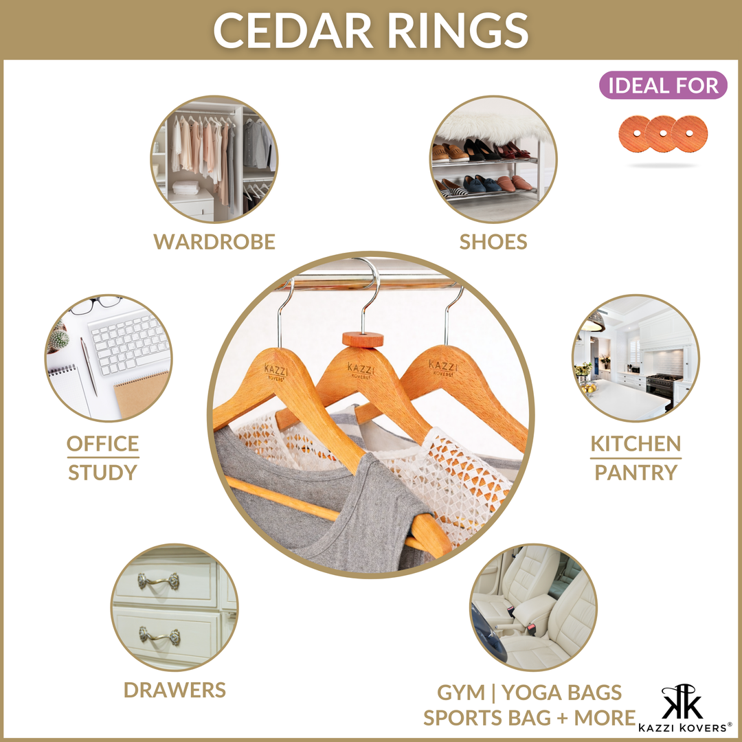 Cedar Rings | Simple ways to use cedar rings for wardrobes, drawers, shoes, office, kitchen, sports bags and more