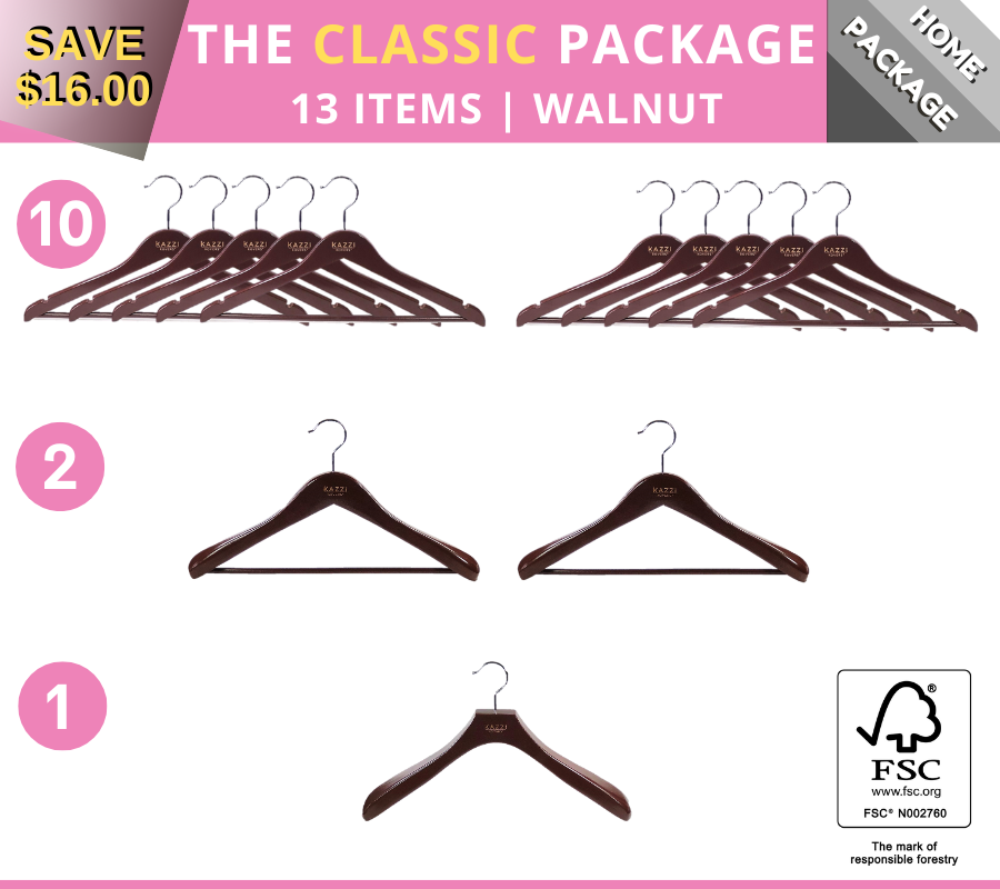 The CLASSIC Package Walnut Wood Hangers | 13 Items