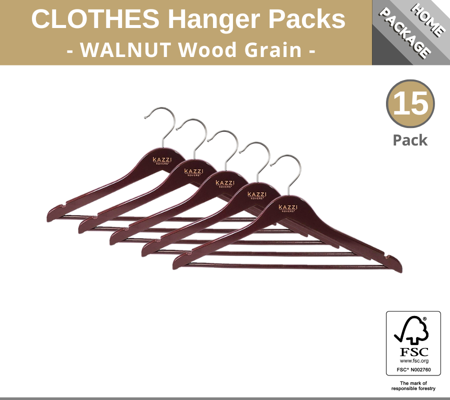 15PK Wooden CLOTHES Hangers | WALNUT Wood Grain