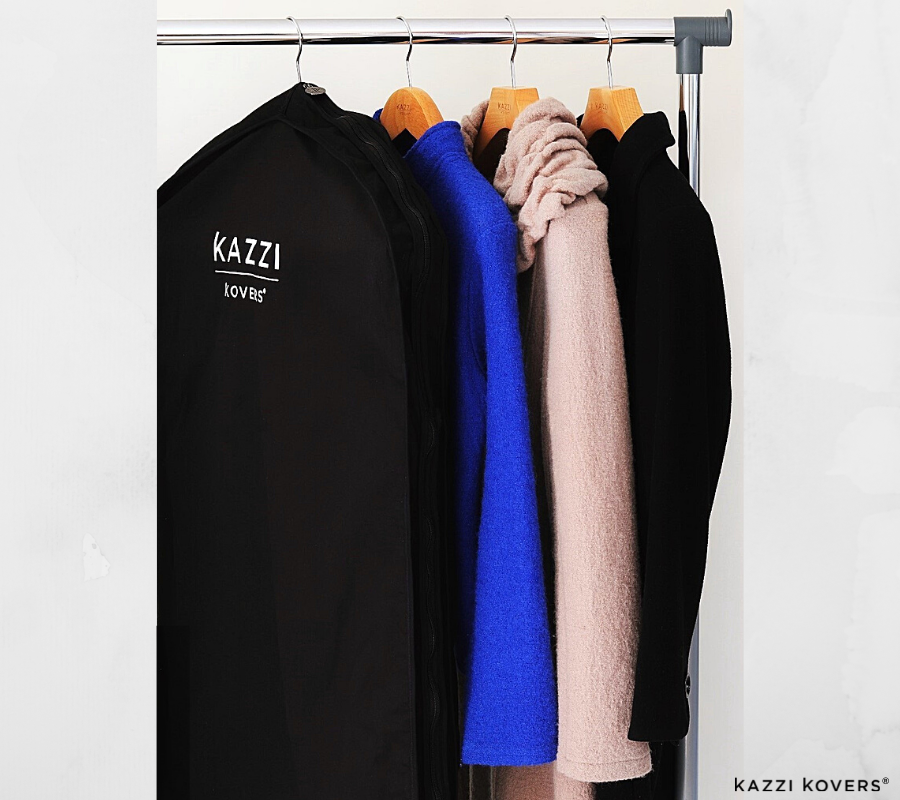 Kazzi Kovers black garment bag for long coats, dresses, dresses with trains, kaftans and more