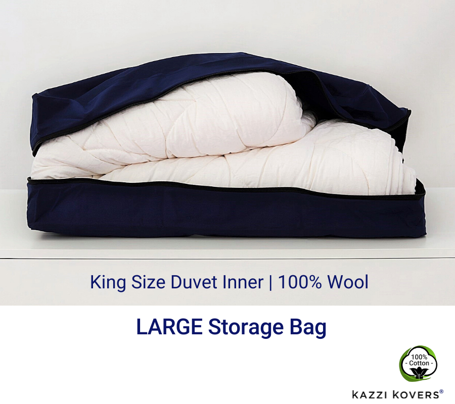 Store your duvets in our large navy blue storage bag, and layer with acid free tissue paper for added protection of your seasonal items