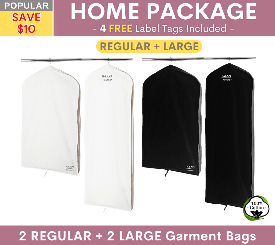 Regular and Large Garment Bags in cream and black colours | Kazzi Kovers