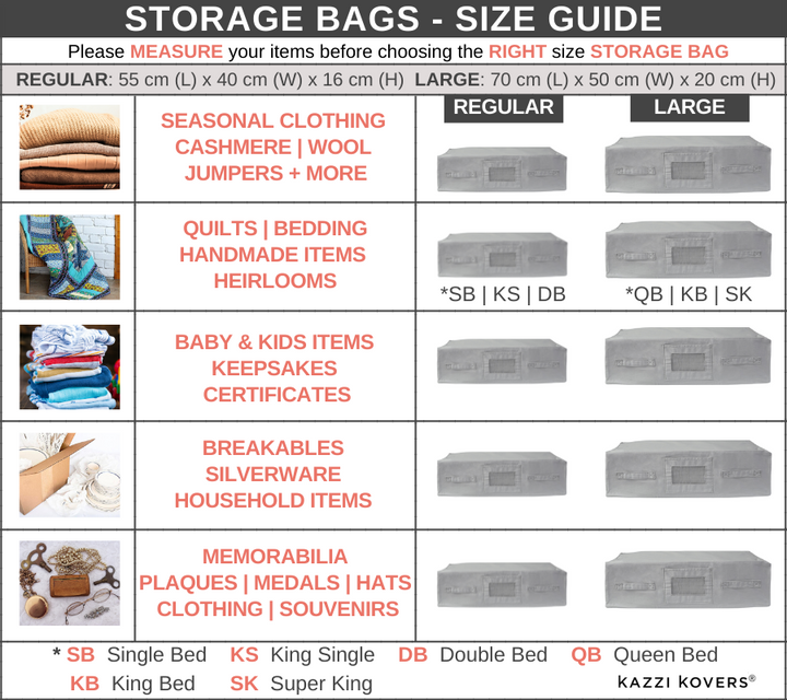 Storage Bags Size Guide & Uses | Kazzi Kovers