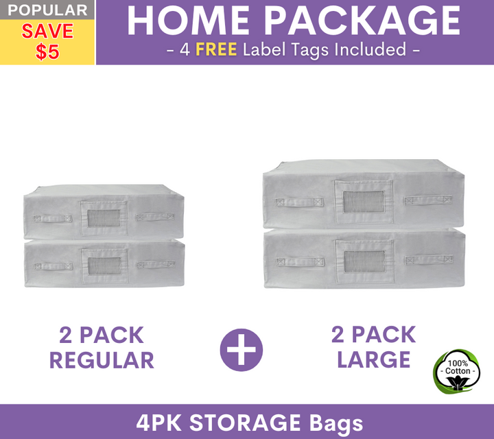 GREY Storage Bags - Home Package | 2PK REGULAR + 2PK LARGE