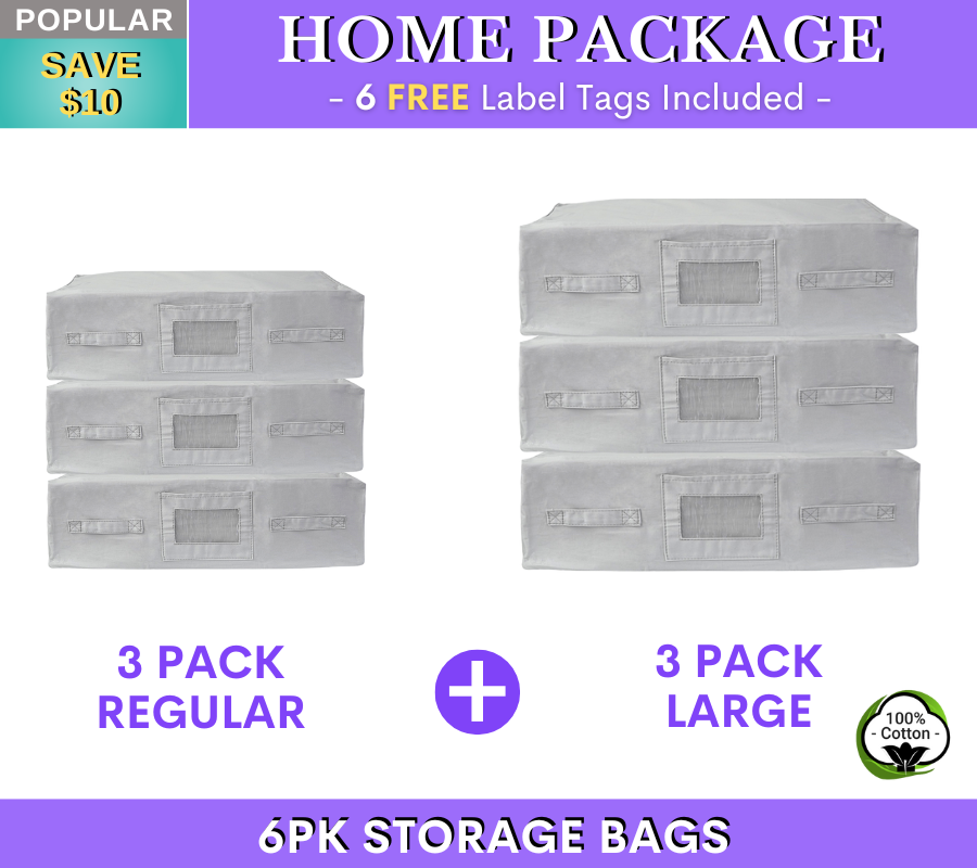 GREY Storage Bags - Home Package | 3PK REGULAR + 3PK LARGE