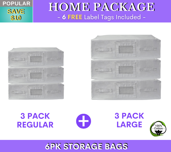 GREY Storage Bags - Home Package | 3PK REGULAR + 3PK LARGE